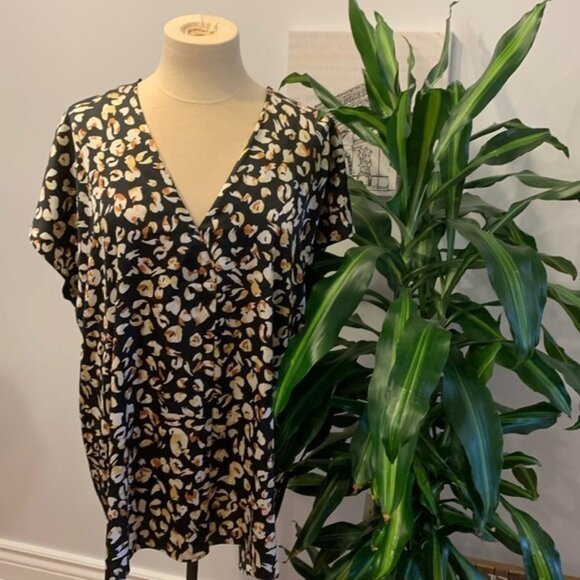 Addition Elle Black And Spotted Animal Print Blouse - Picture 1 of 7